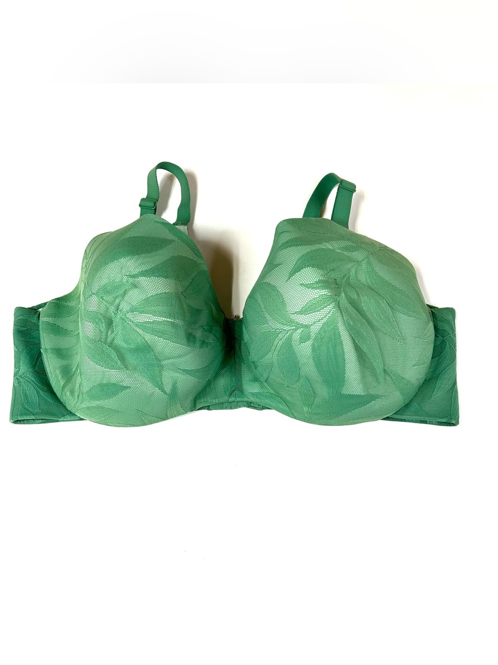 Cacique 42F 42DDD Lightly Lined Balconette Bra Green Tropical Leaves Lace #2529